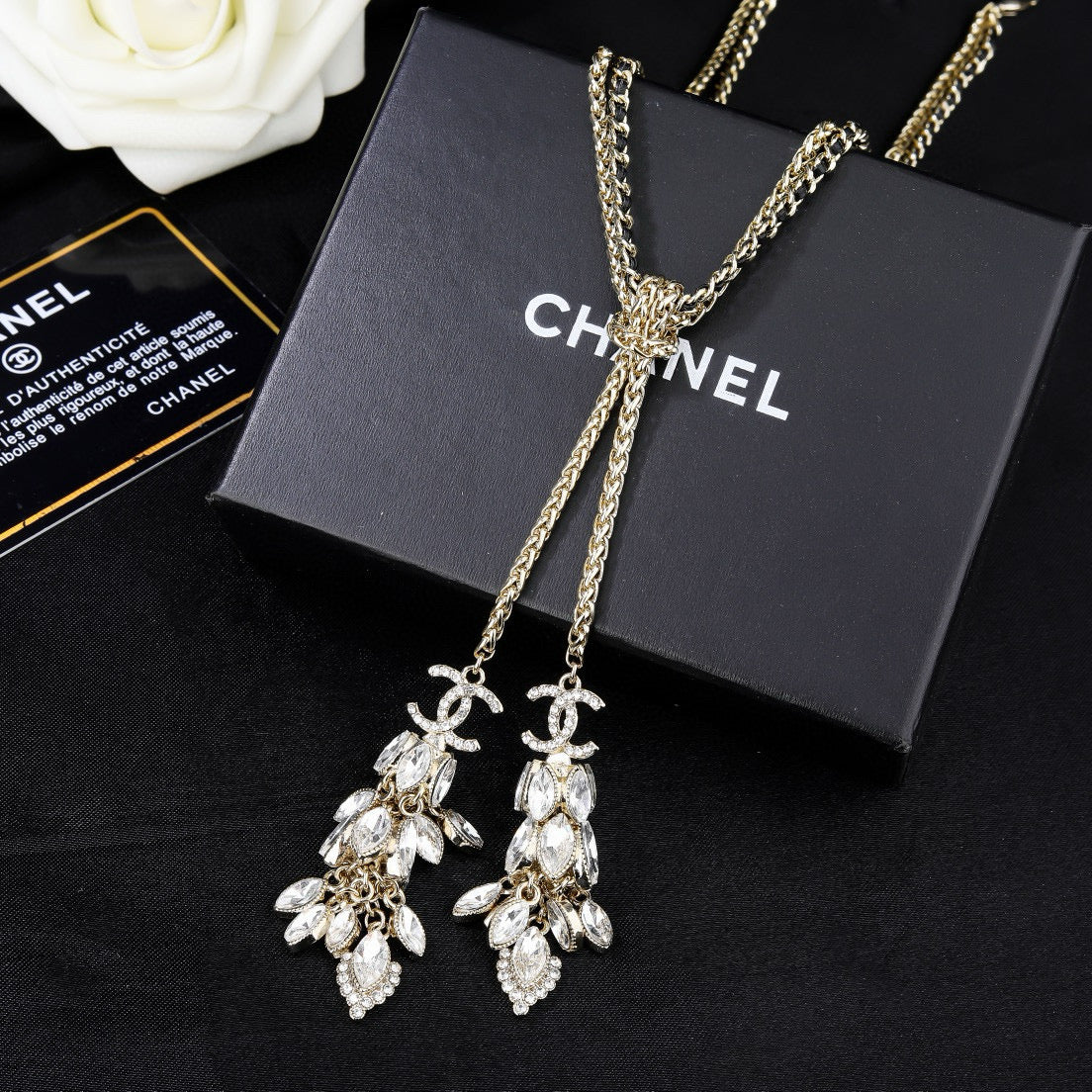 Double-C Emblem Pendant Necklace in Gold-Tone – Design 015 detail view
