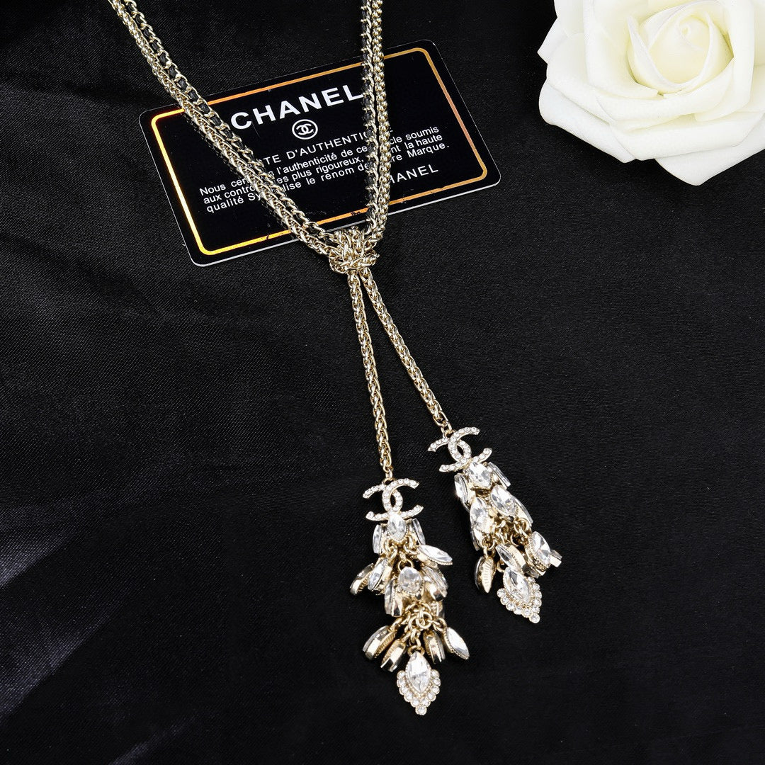 Double-C Emblem Pendant Necklace in Gold-Tone – Design 015 front product view