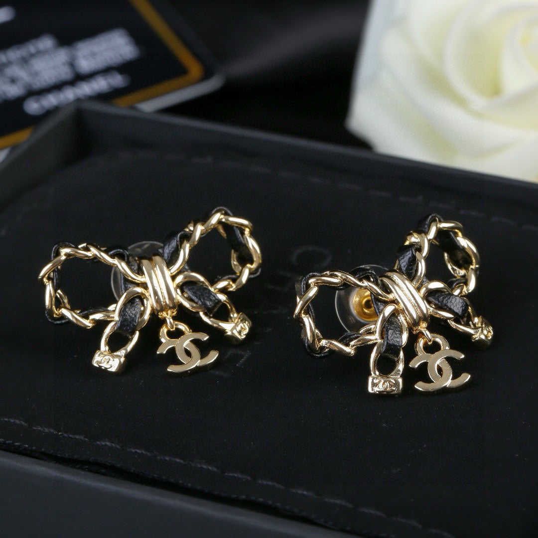 Bow Statement Earrings in Polished Metal-Tone – Design 002 detail view