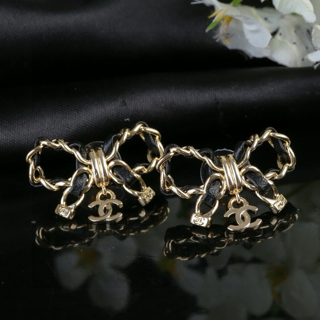 Bow Statement Earrings in Polished Metal-Tone – Design 002 side detail