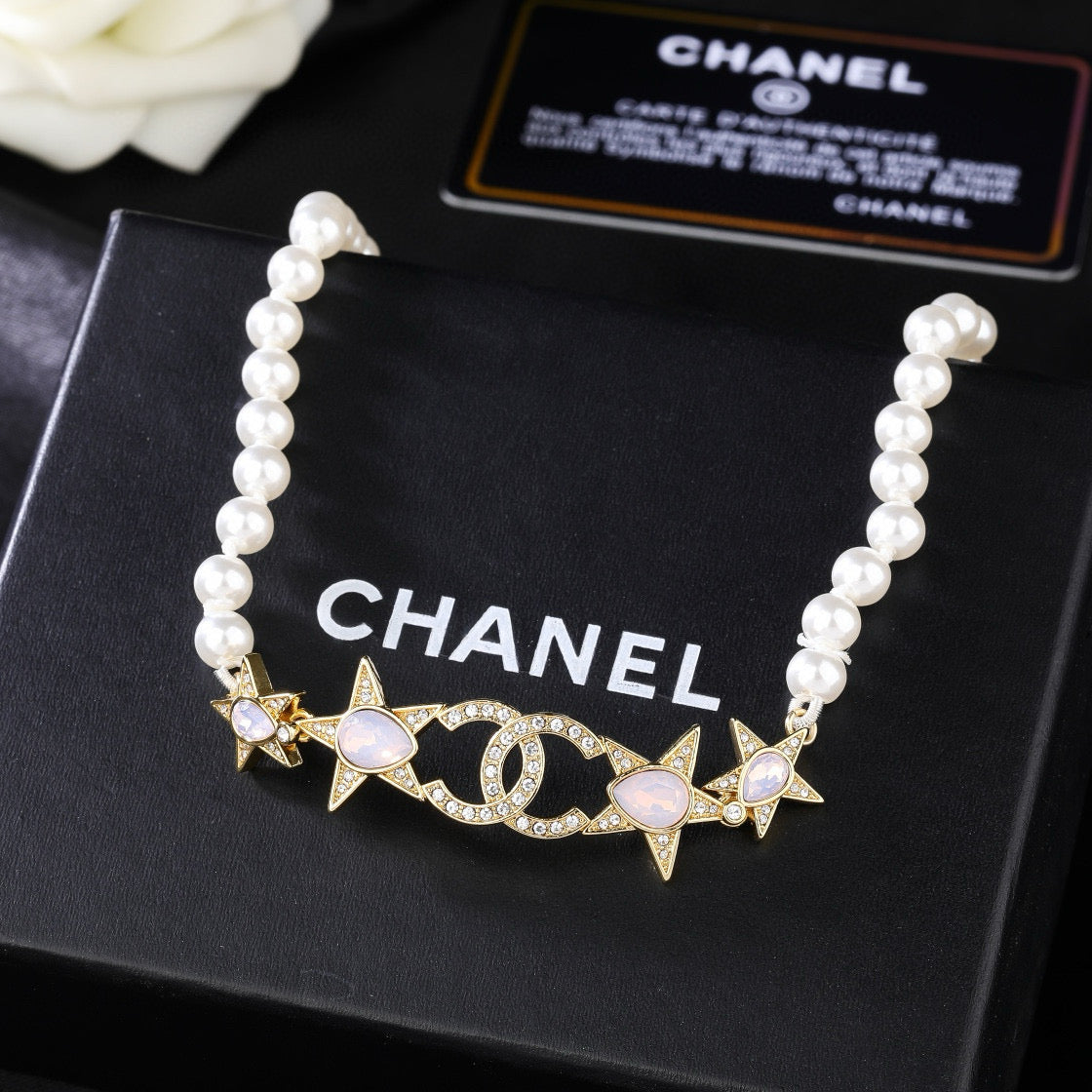 Double-C Emblem Pendant Necklace in Gold-Tone – Design 017 close-up detail