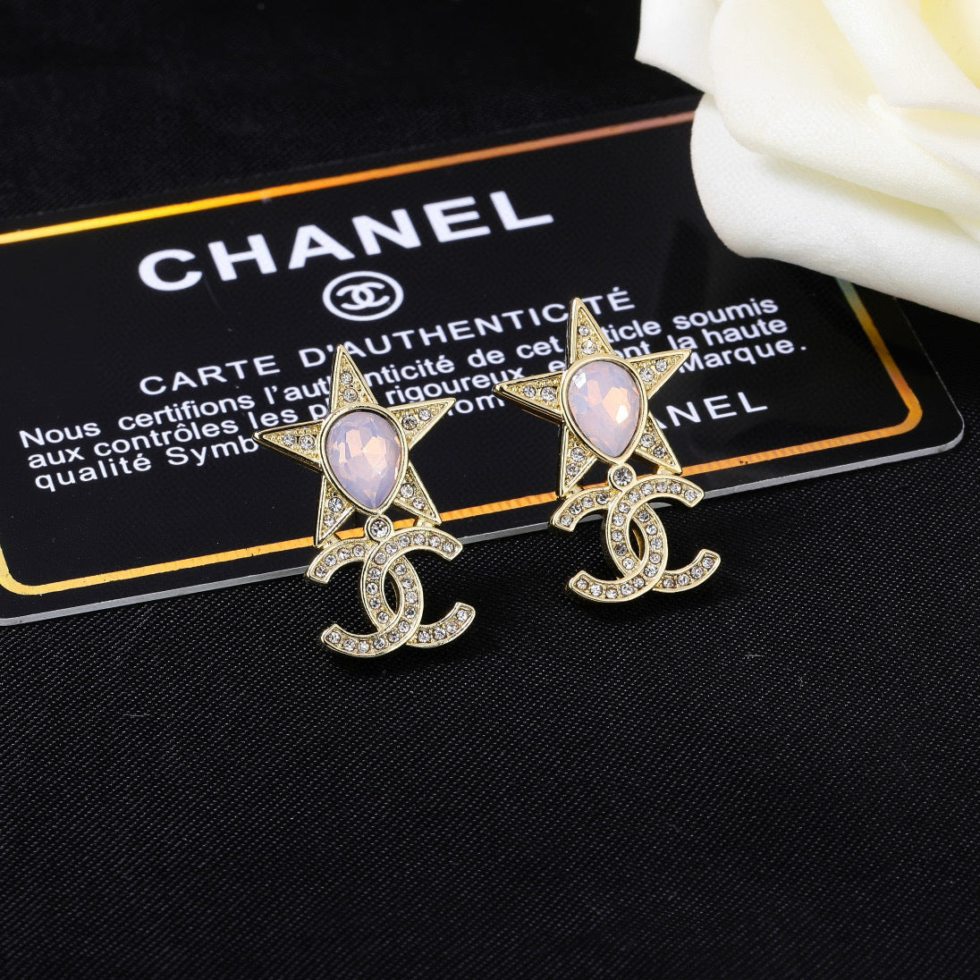 Double-C Emblem Crystal-Accent Statement Earrings – Design 029 side detail
