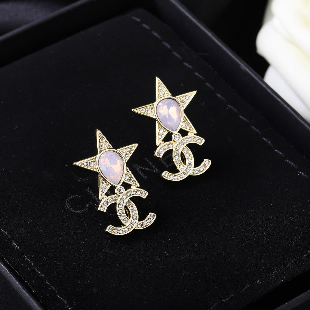 Double-C Emblem Crystal-Accent Statement Earrings – Design 029 main product view