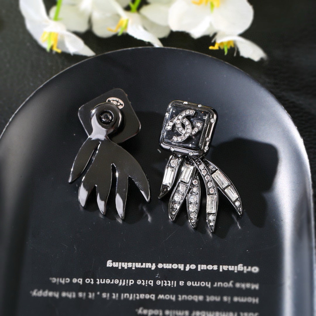 Double-C Emblem Stud Earrings in Gold-Tone – Design 033 styled product view