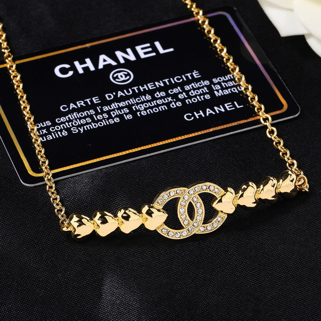Double-C Emblem Pendant Necklace in Gold-Tone – Design 009 front product view