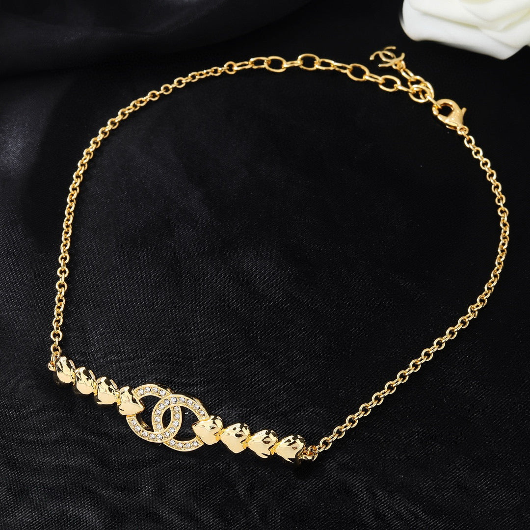 Double-C Emblem Pendant Necklace in Gold-Tone – Design 009 side detail