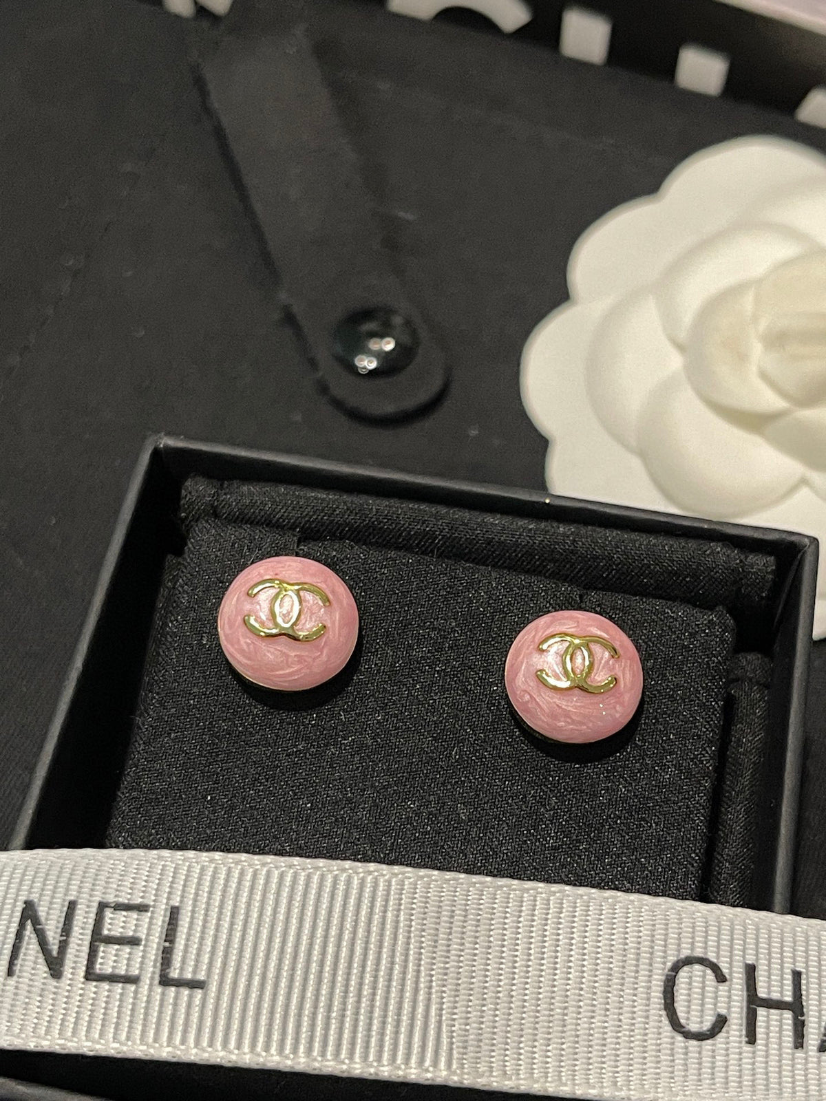 Round Stud Earrings in Polished Metal-Tone – Design 003 detail view
