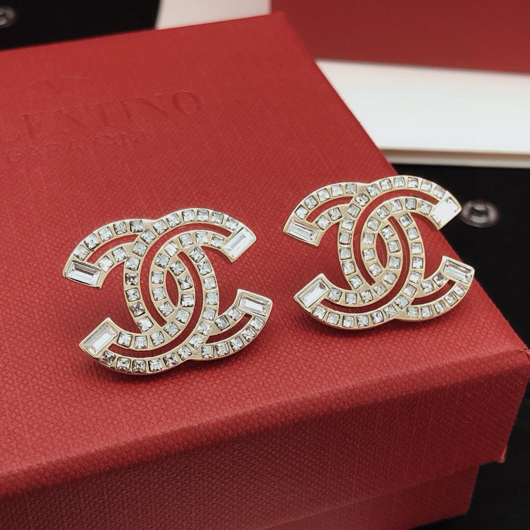 Signature Emblem Crystal-Accent Stud Earrings – Design 014 main product view