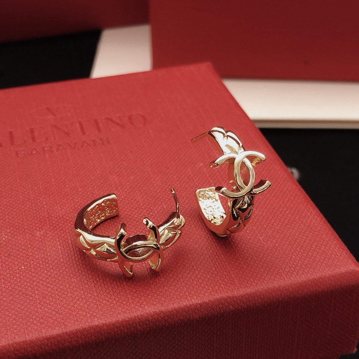 Signature Emblem Statement Earrings in Gold-Tone – Design 020 detail view