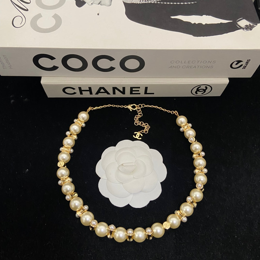 Double-C Emblem Pearl-Detail Pendant Necklace – Pearl Detail – Design 066 main product view