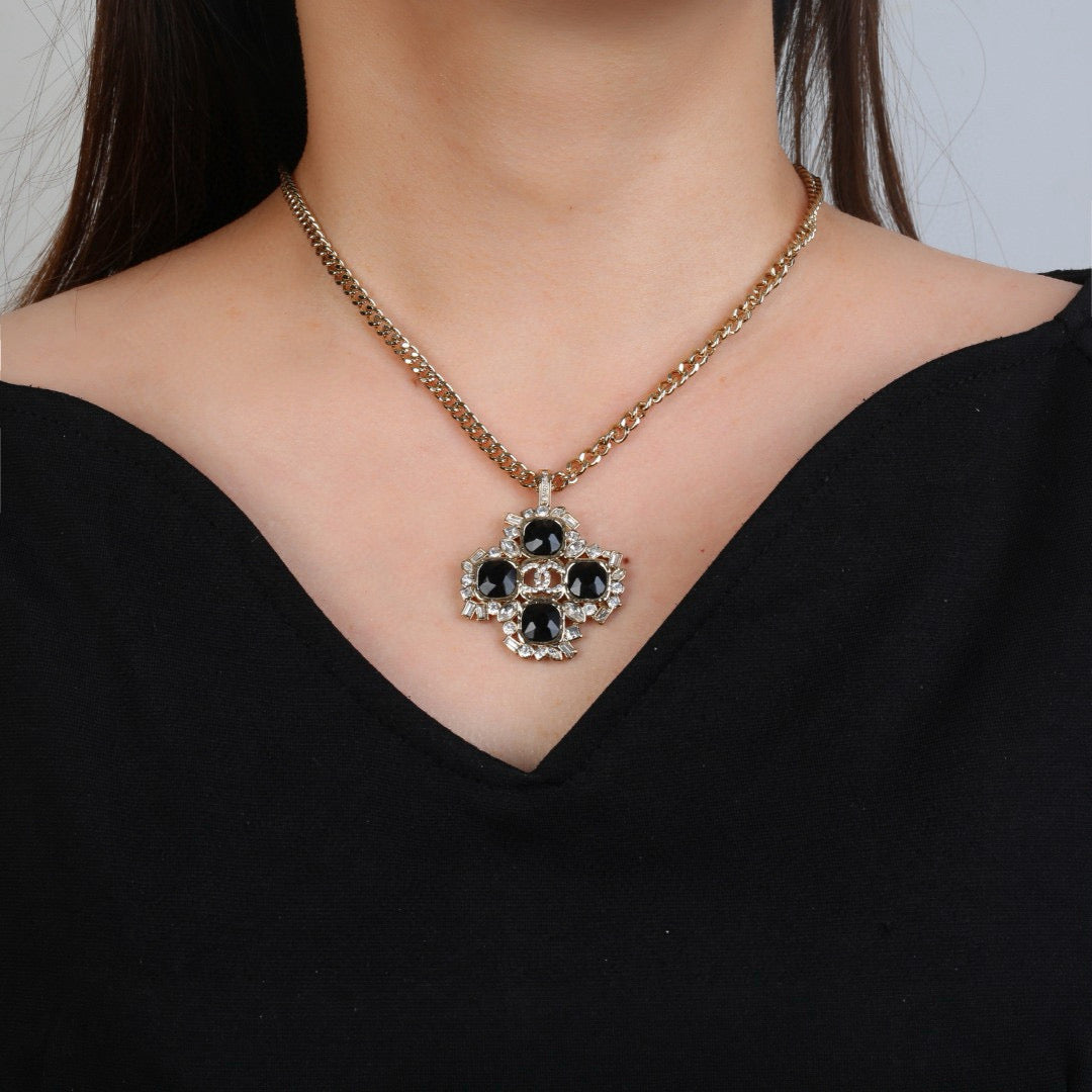 Double-C Emblem Pendant Necklace in Gold-Tone – Design 002 front product view