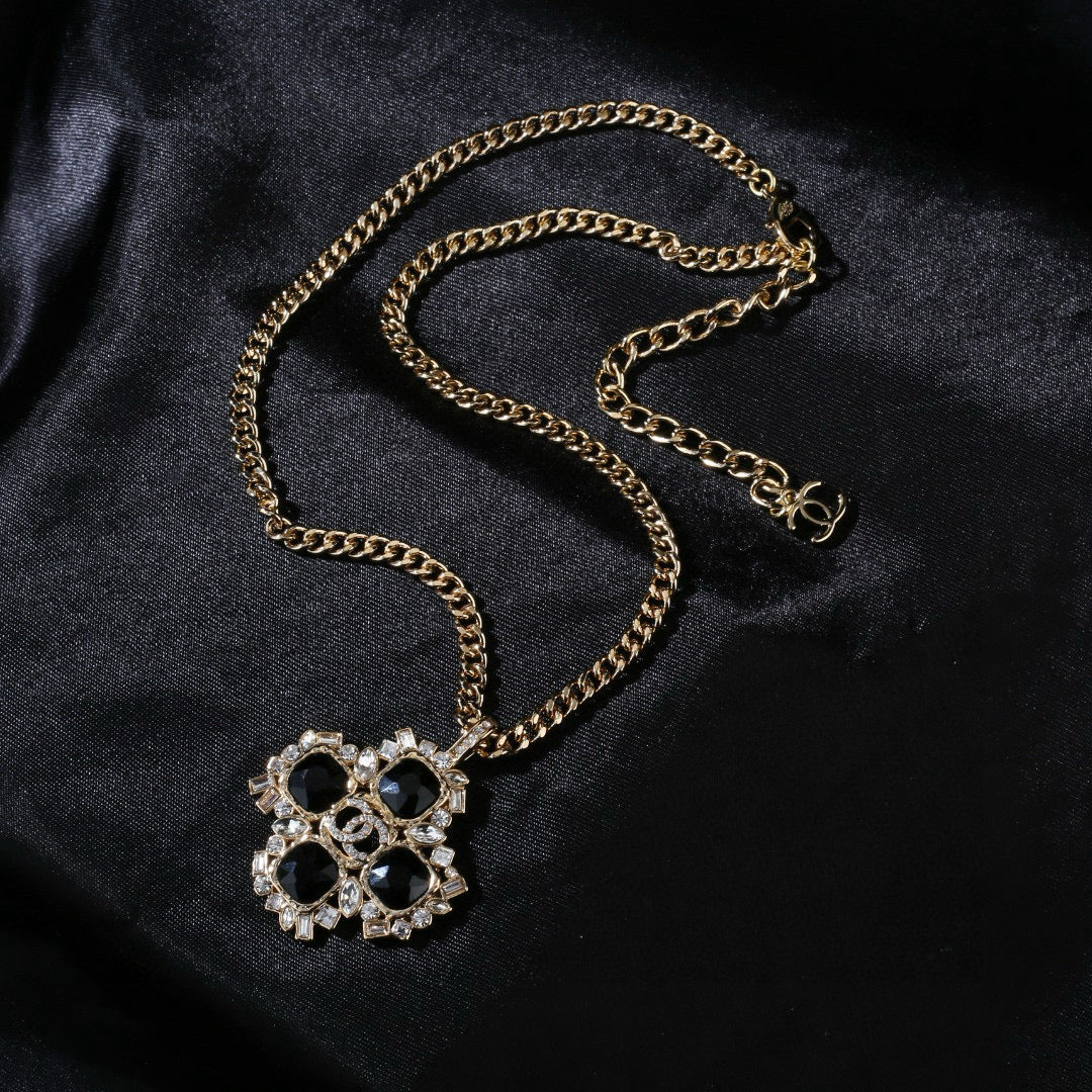 Double-C Emblem Pendant Necklace in Gold-Tone – Design 002 detail view