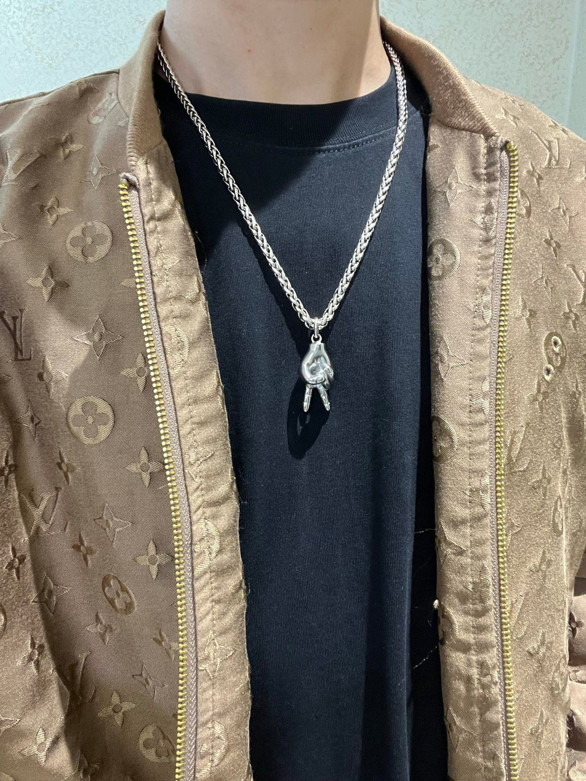 Geometric Emblem Pendant Necklace in Polished Metal-Tone – Vintage Detail – Design 034 detail view