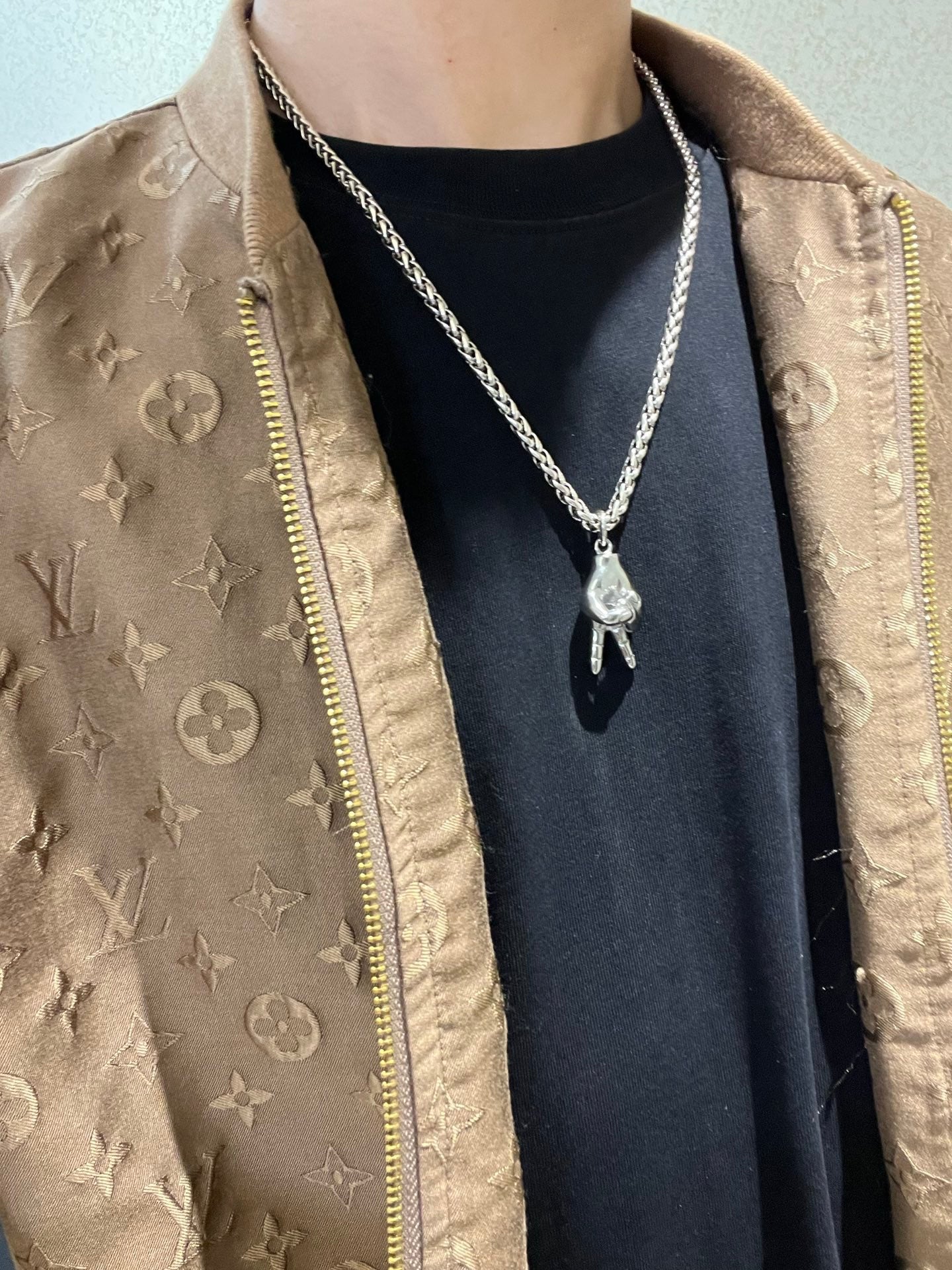 Geometric Emblem Pendant Necklace in Polished Metal-Tone – Vintage Detail – Design 034 styled product view