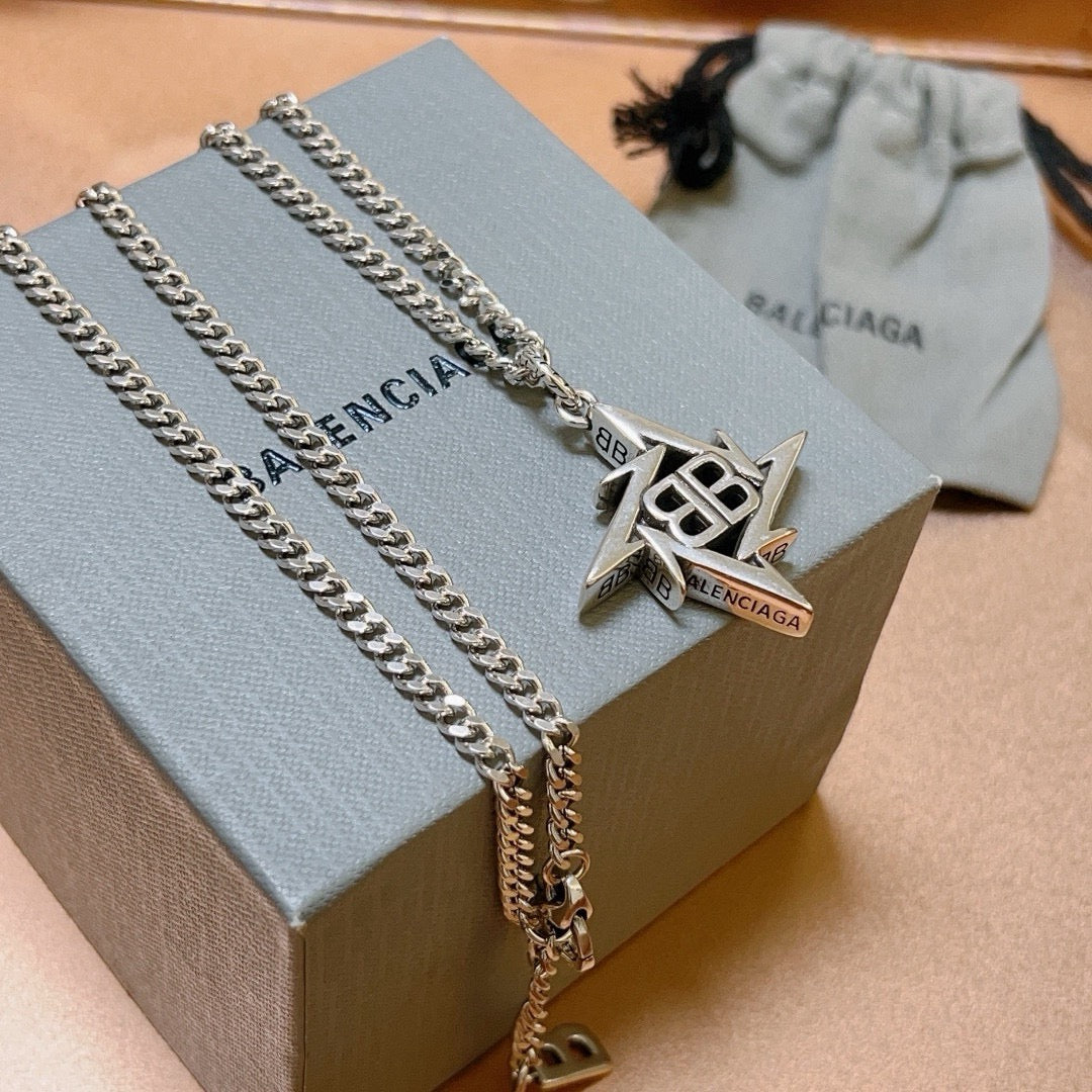 Geometric Emblem Pendant Necklace in Polished Metal-Tone – Vintage Detail – Design 053 front product view