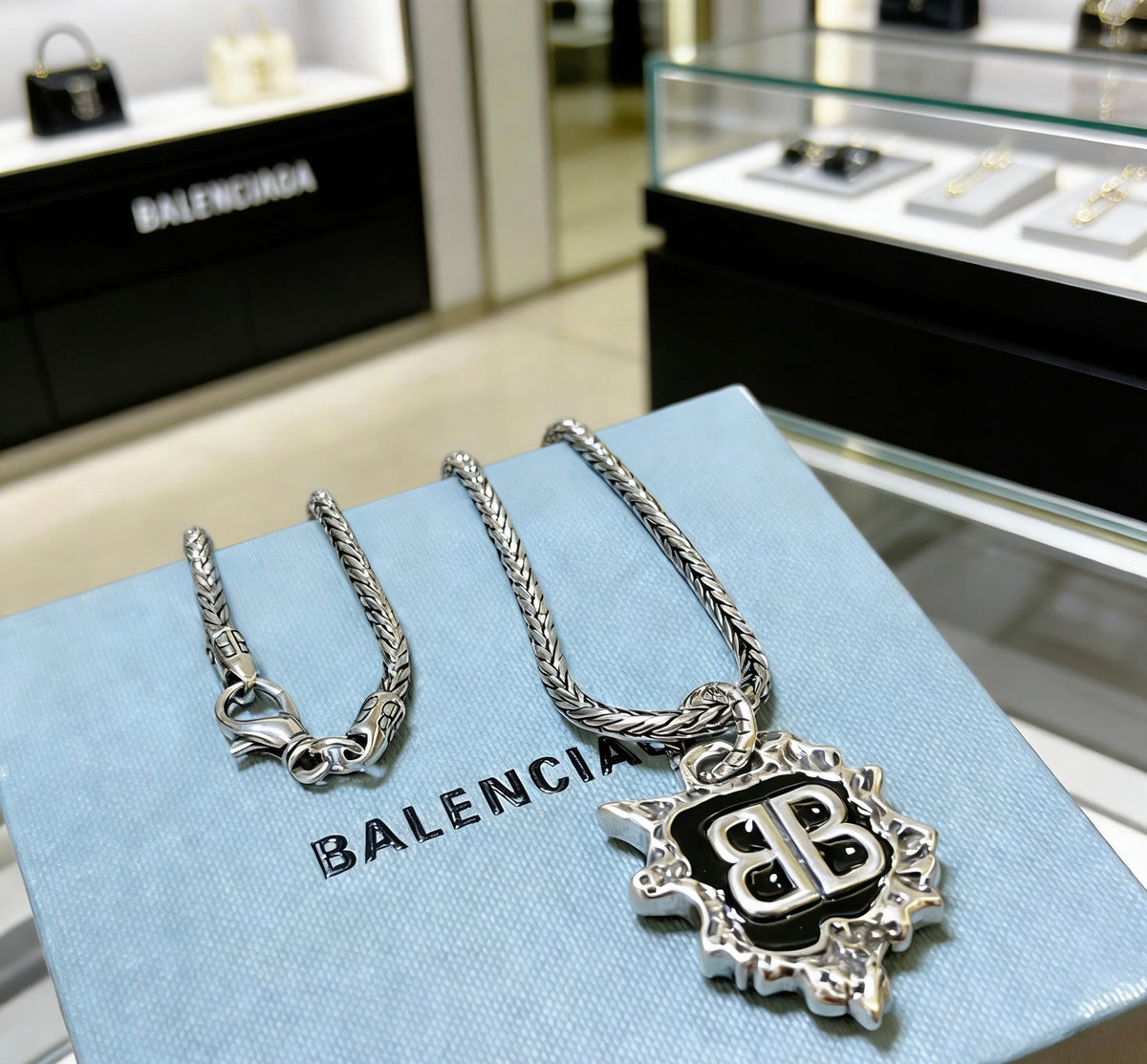 Geometric Emblem Pendant Necklace in Polished Metal-Tone – Vintage Detail – Design 032 main product view