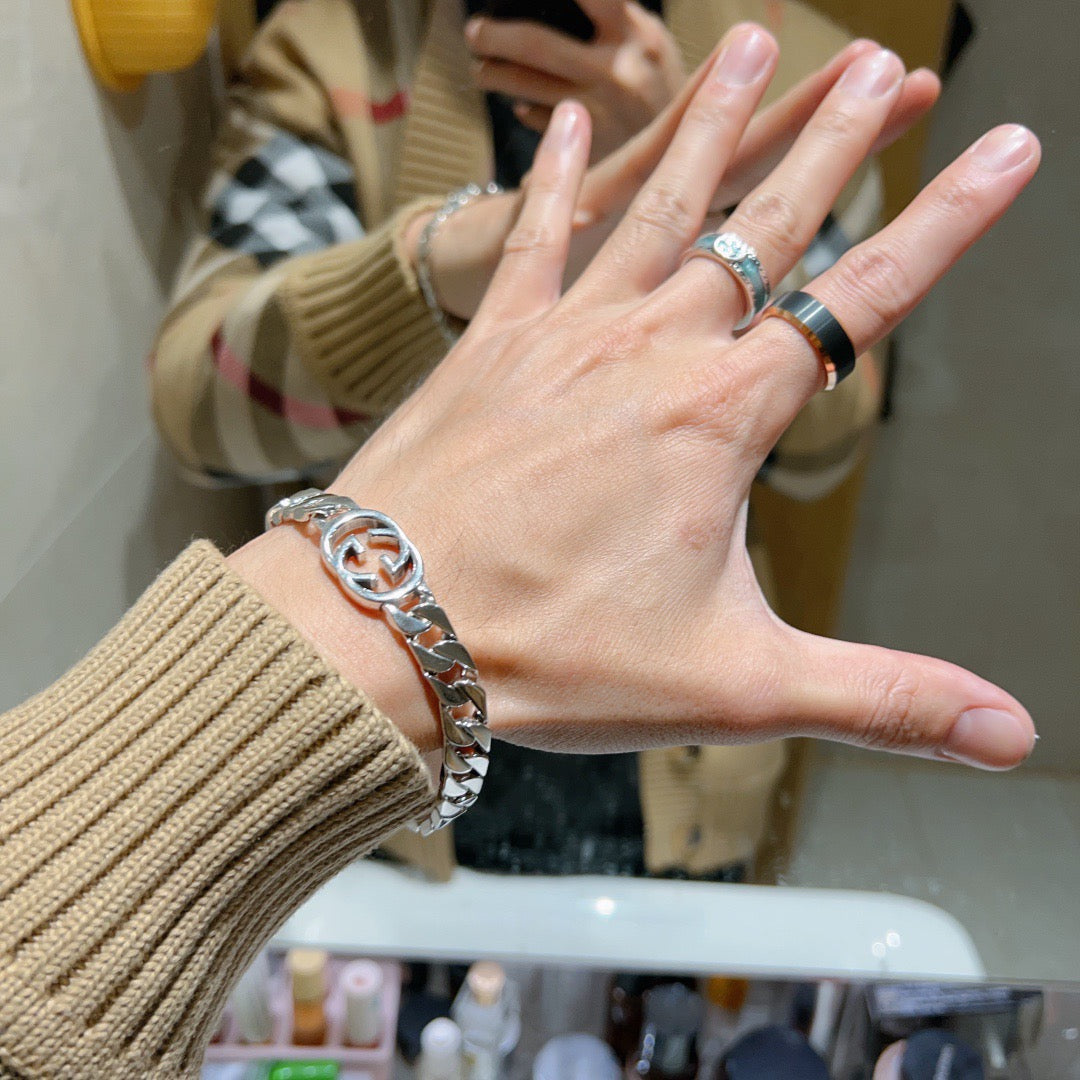 Floral Bracelet in Polished Metal-Tone – Design 009 front product view