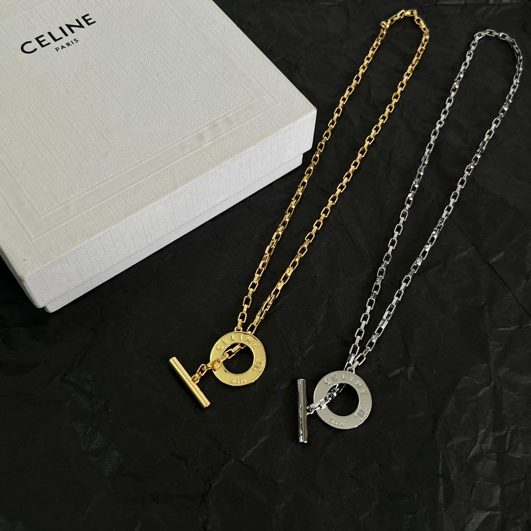 Signature Emblem Pendant Necklace in Polished Metal-Tone – Design 01 detail view