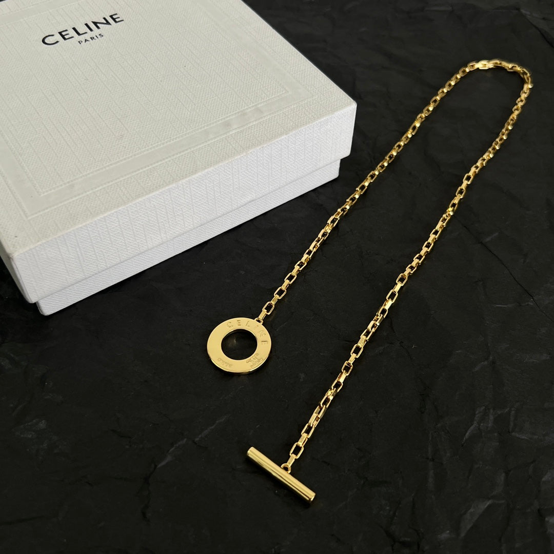 Signature Emblem Pendant Necklace in Polished Metal-Tone – Design 02 side detail