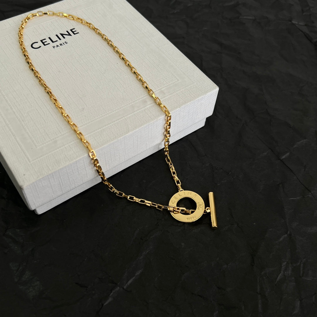 Signature Emblem Pendant Necklace in Polished Metal-Tone – Design 02 main product view