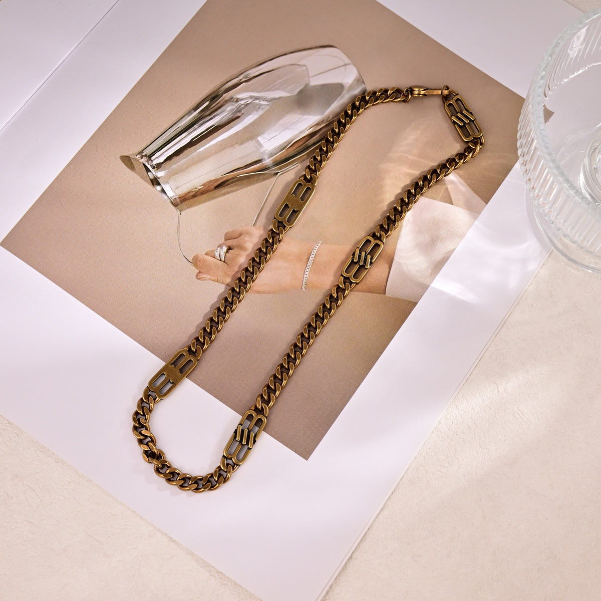Geometric Emblem Pendant Necklace in Gold-Tone – Design 003 detail view