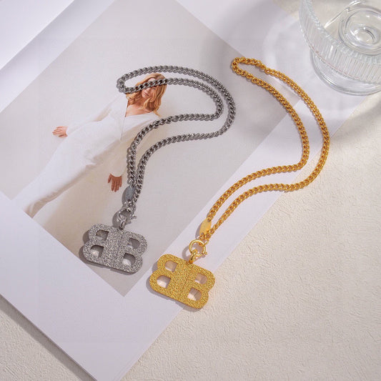 Geometric Emblem Pendant Necklace in Gold-Tone – Design 002 main product view