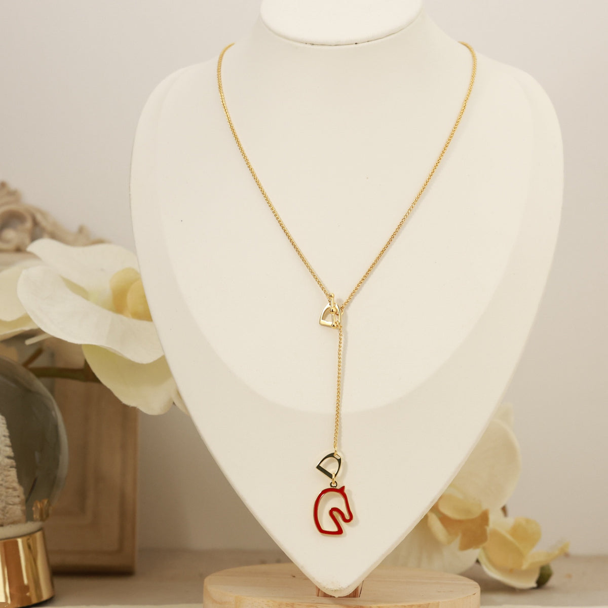 Horse Head Pendant Necklace in Rose-Gold-Tone – Rose Gold Detail – Design 003 main product view