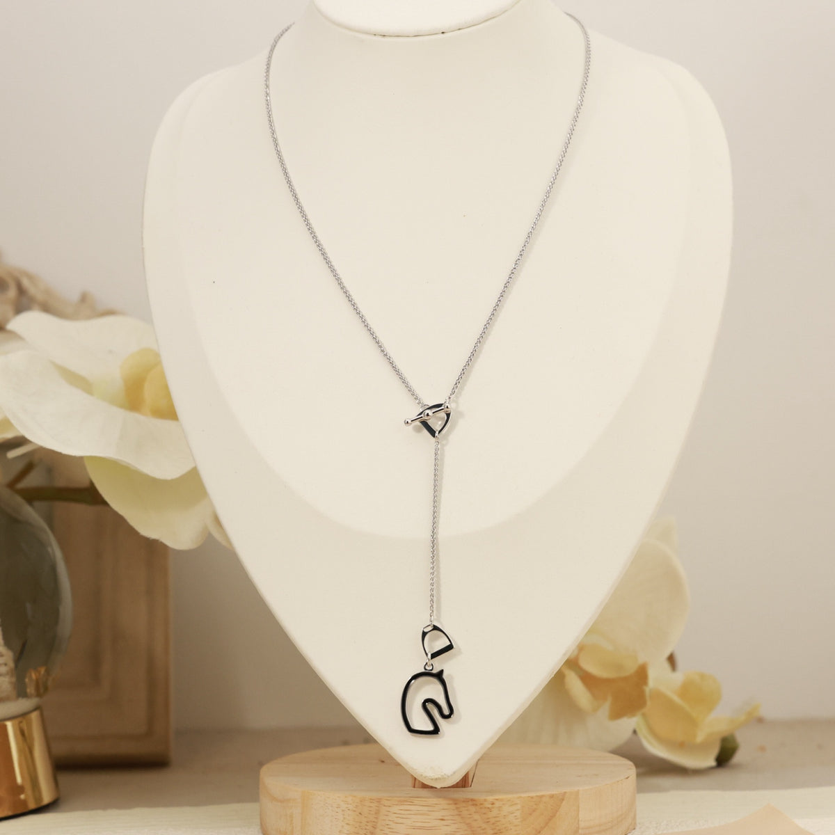 Horse Head Pendant Necklace in Rose-Gold-Tone – Rose Gold Detail – Design 004 styled product view