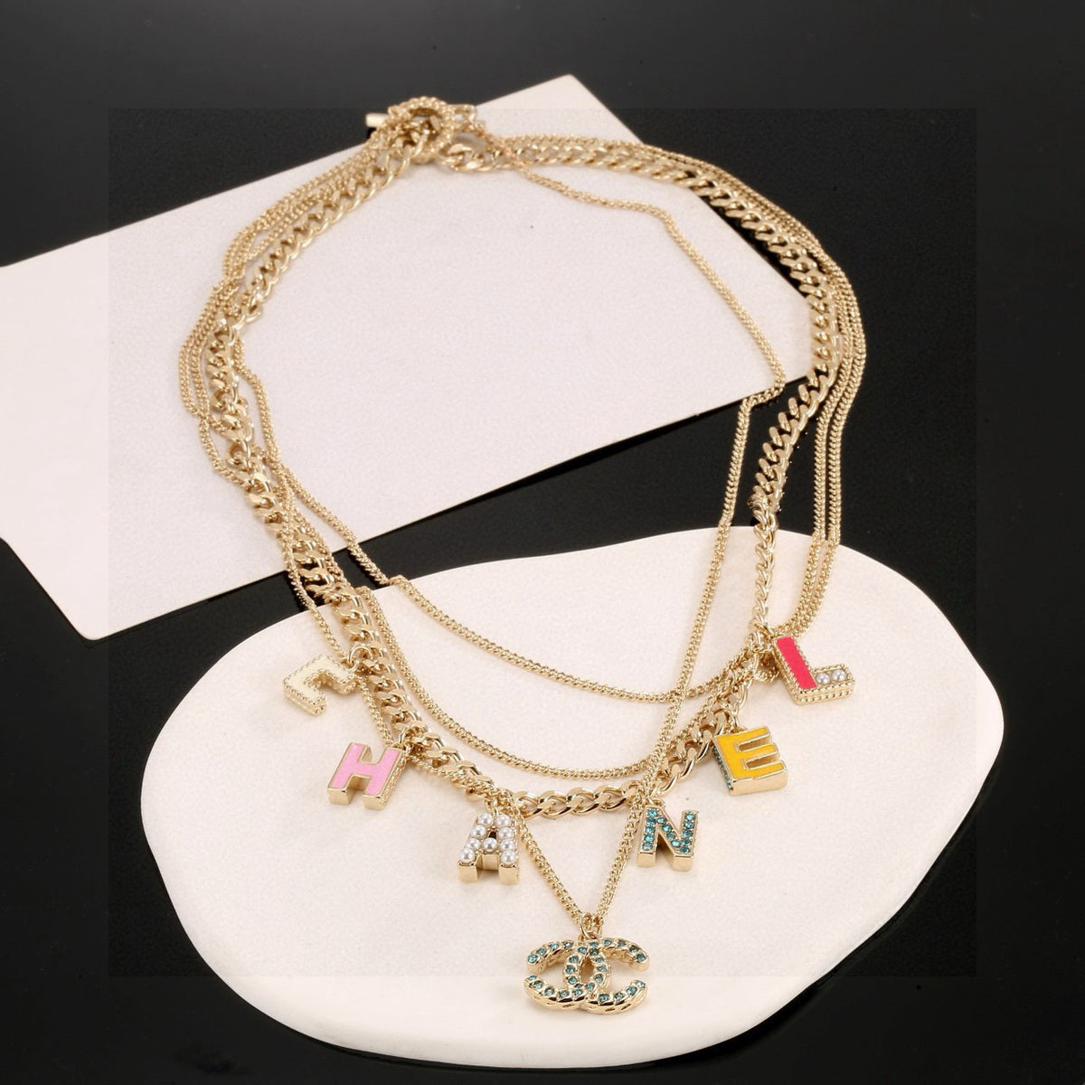 Double-C Emblem Crystal-Accent Pendant Necklace – Design 017 front product view