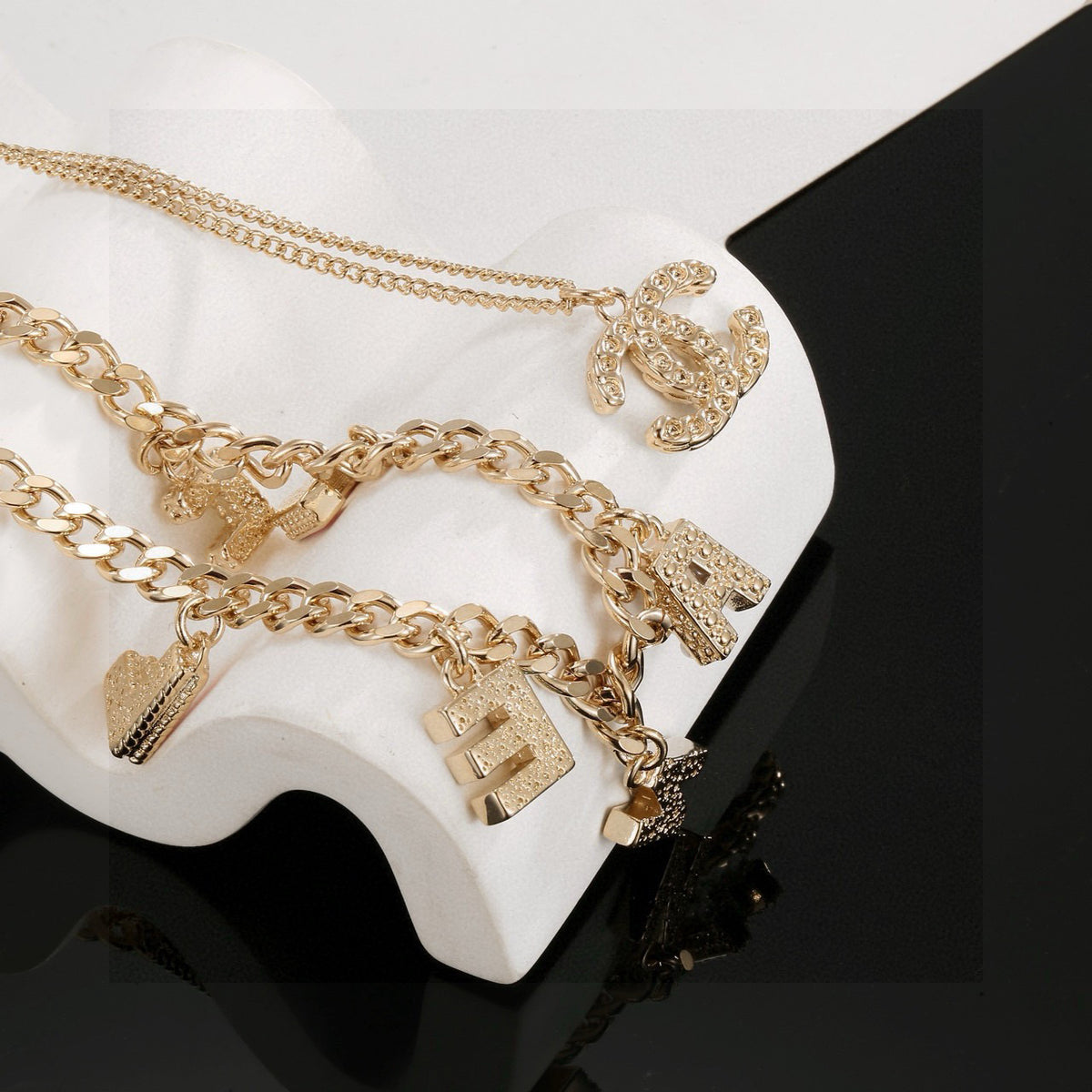 Double-C Emblem Crystal-Accent Pendant Necklace – Design 017 main product view