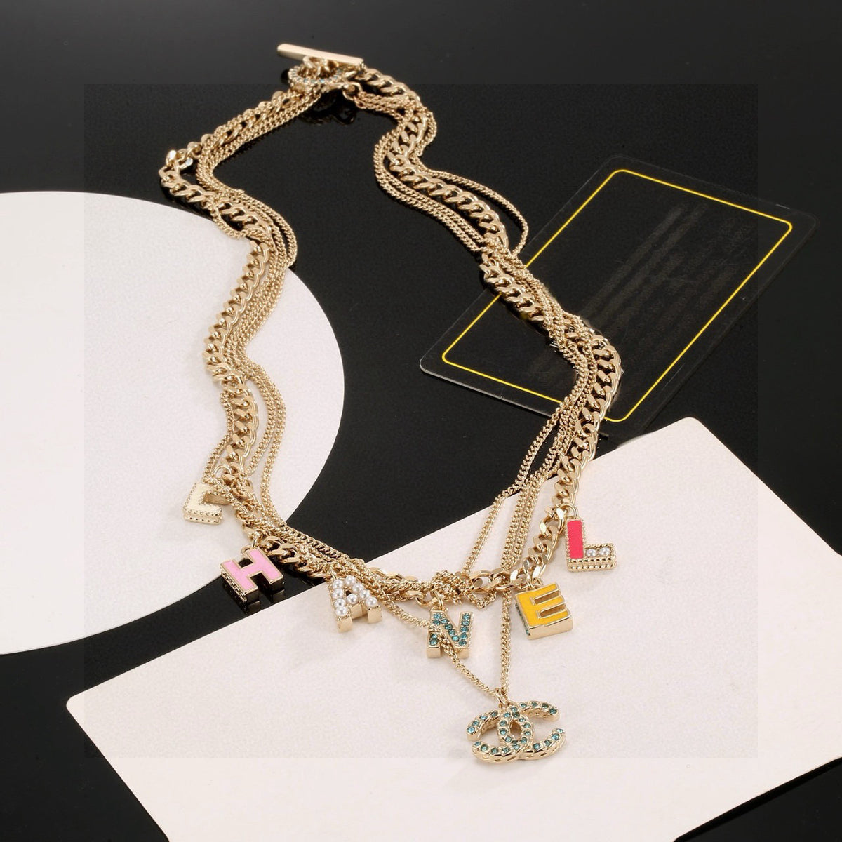 Double-C Emblem Crystal-Accent Pendant Necklace – Design 017 front product view