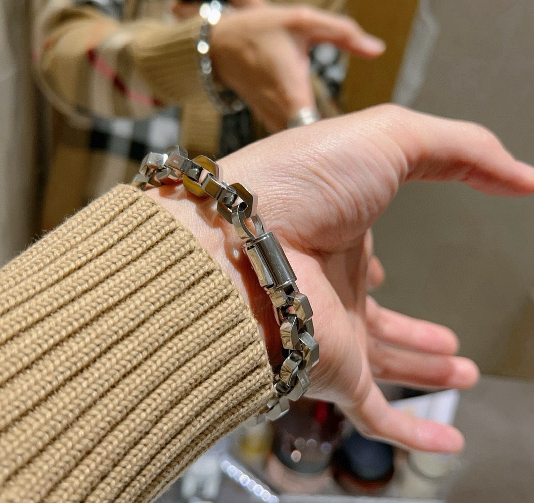 Geometric Emblem Bracelet in Polished Metal-Tone – Design 033 main product view