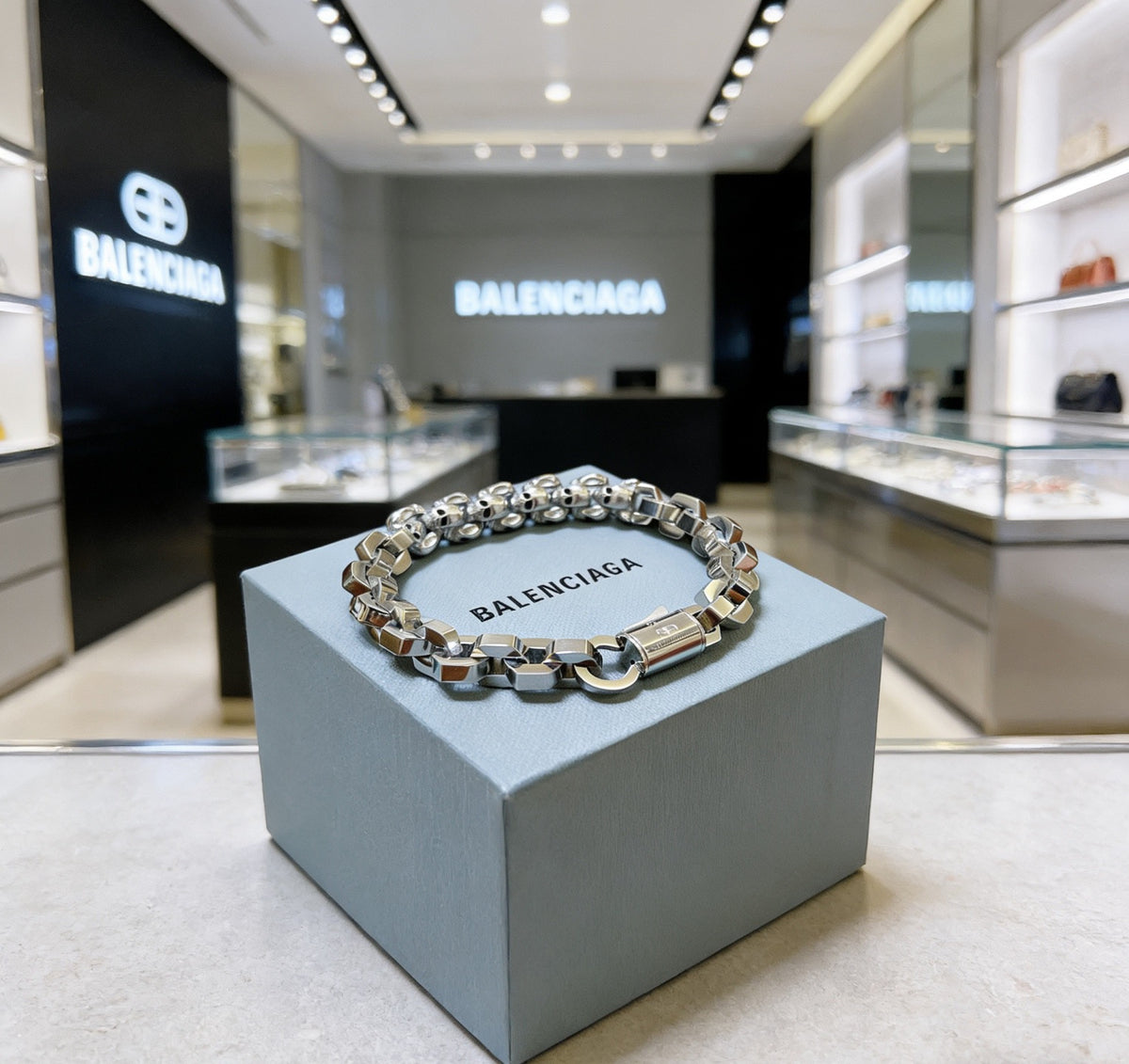 Geometric Emblem Bracelet in Polished Metal-Tone – Design 033 front product view