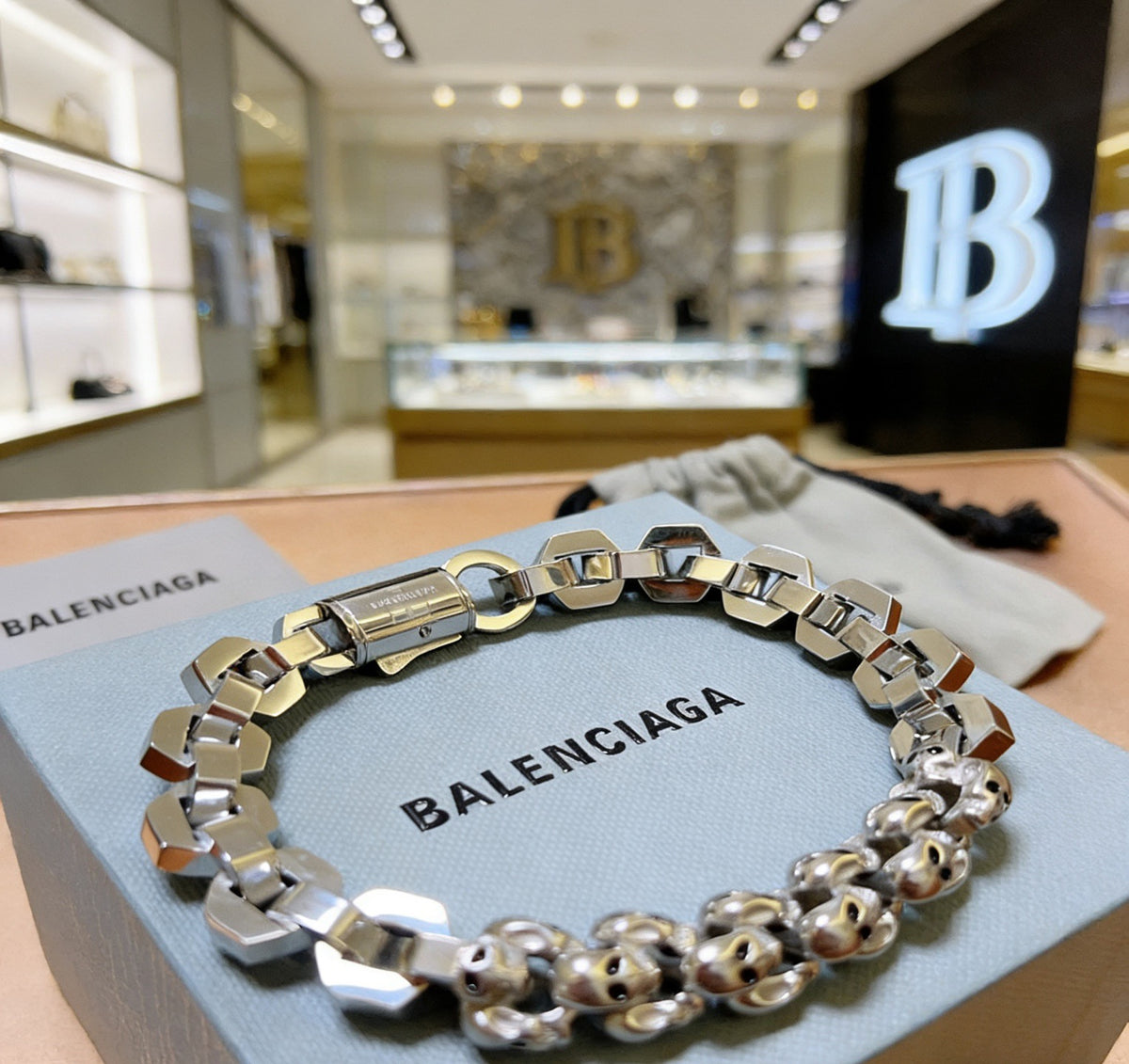 Geometric Emblem Bracelet in Polished Metal-Tone – Design 033 detail view