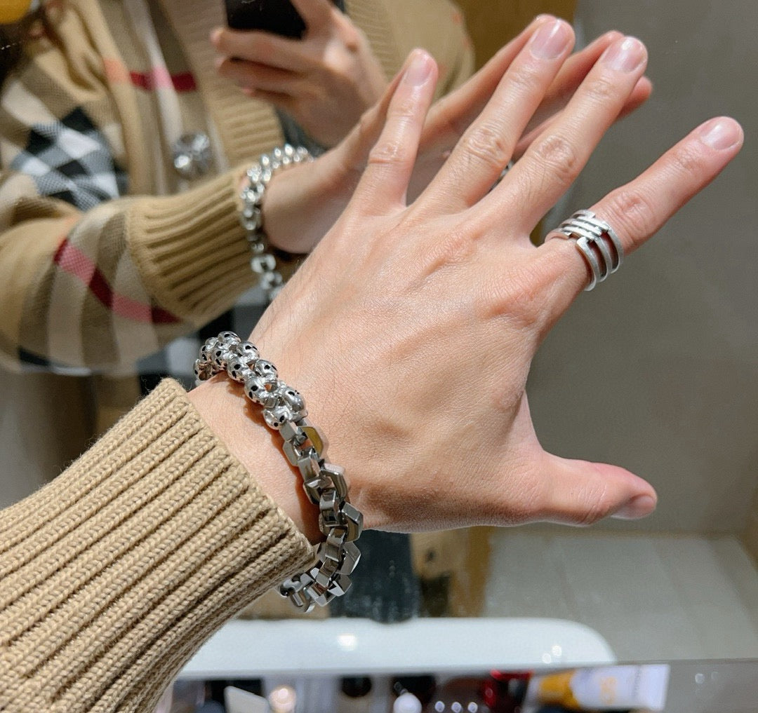 Geometric Emblem Bracelet in Polished Metal-Tone – Design 033 styled product view