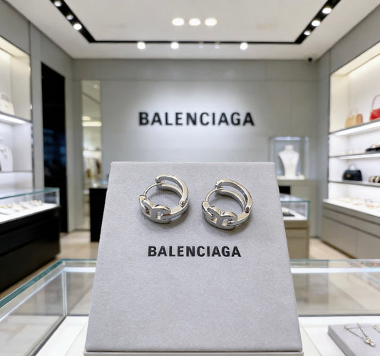 Ring Motif Stud Earrings in Polished Metal-Tone – Design 001 main product view