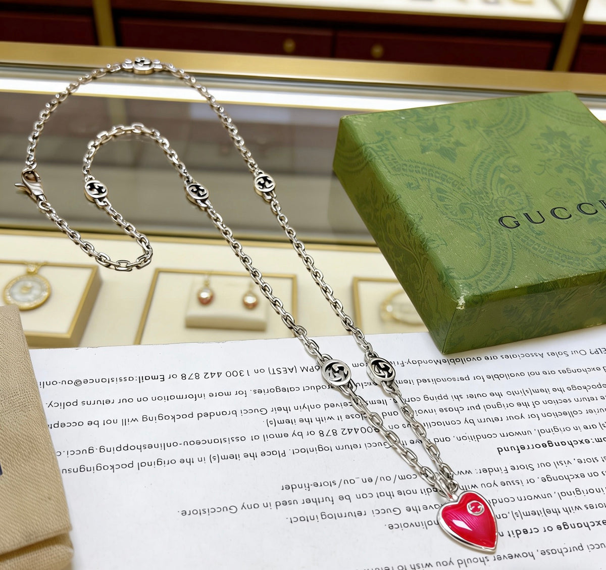 Double-G Emblem Pendant Necklace in Silver-Tone – Vintage Detail – Design 010 close-up detail