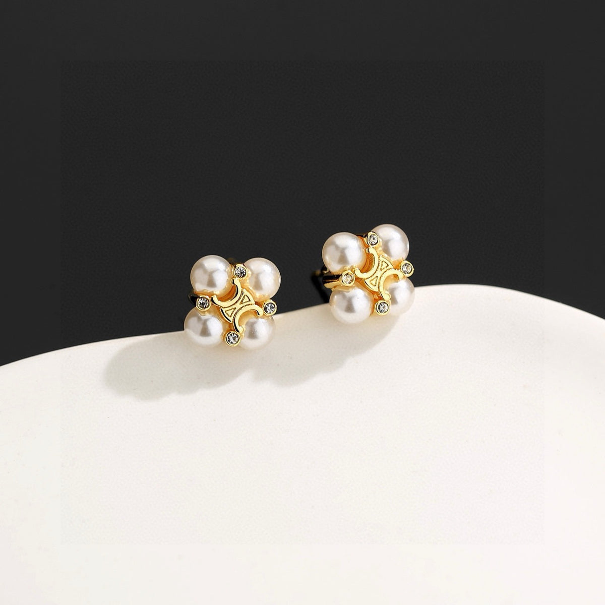 Signature Emblem Stud Earrings in Gold-Tone – Design 03 main product view