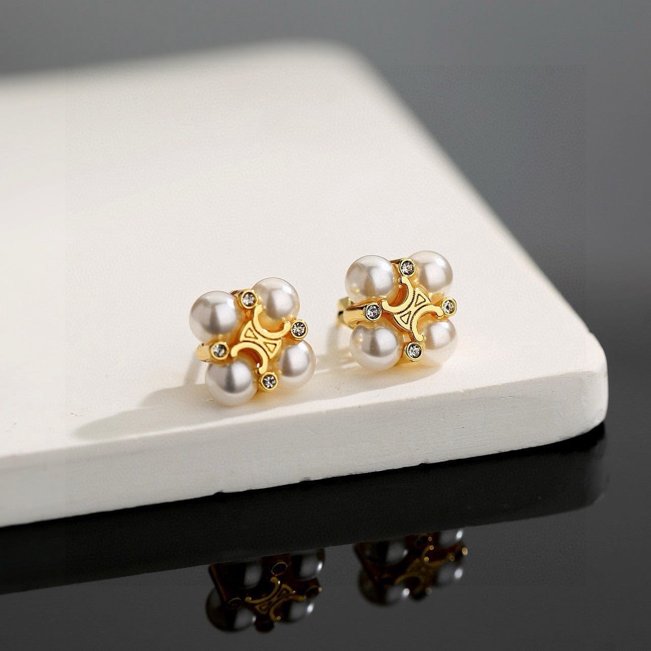 Signature Emblem Stud Earrings in Gold-Tone – Design 03 main product view