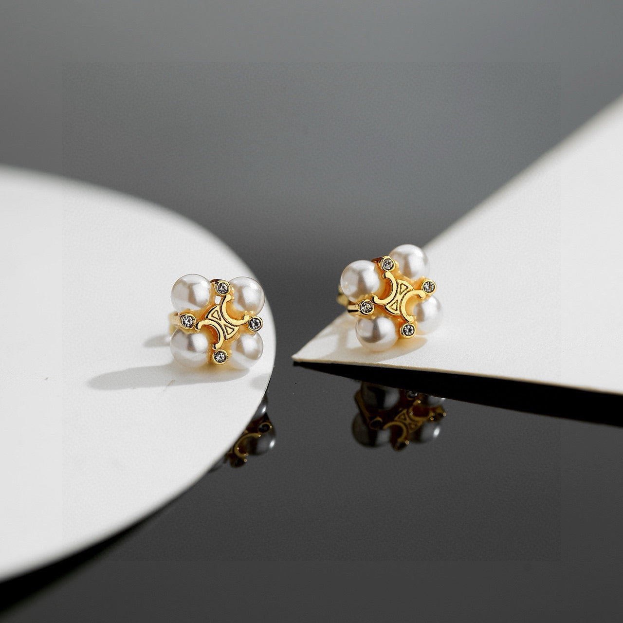 Signature Emblem Stud Earrings in Gold-Tone – Design 03 front view