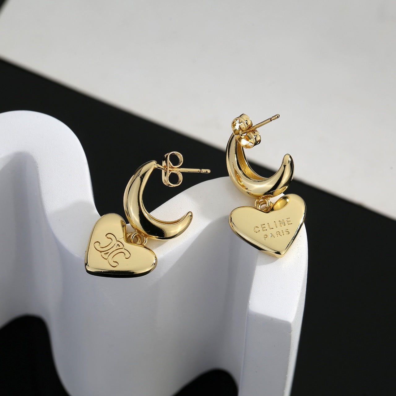 Signature Emblem Stud Earrings in Gold-Tone – Design 02 front view