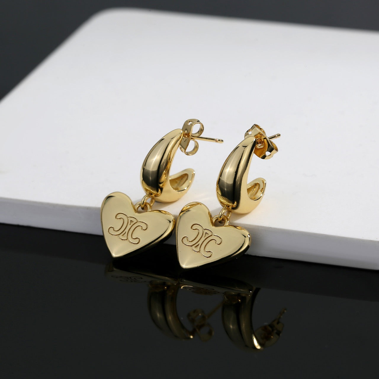 Signature Emblem Stud Earrings in Gold-Tone – Design 02 main product view