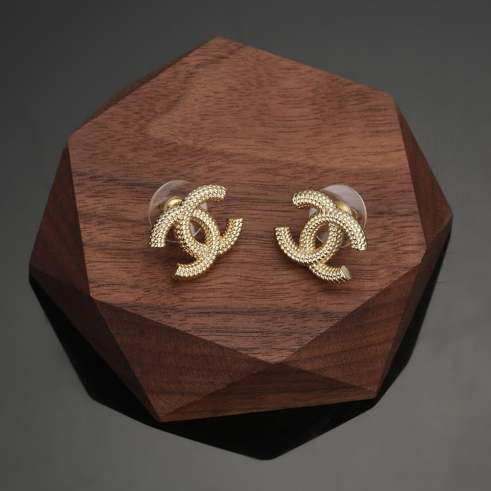Signature Emblem Stud Earrings in Silver-Tone – Design 017 front product view