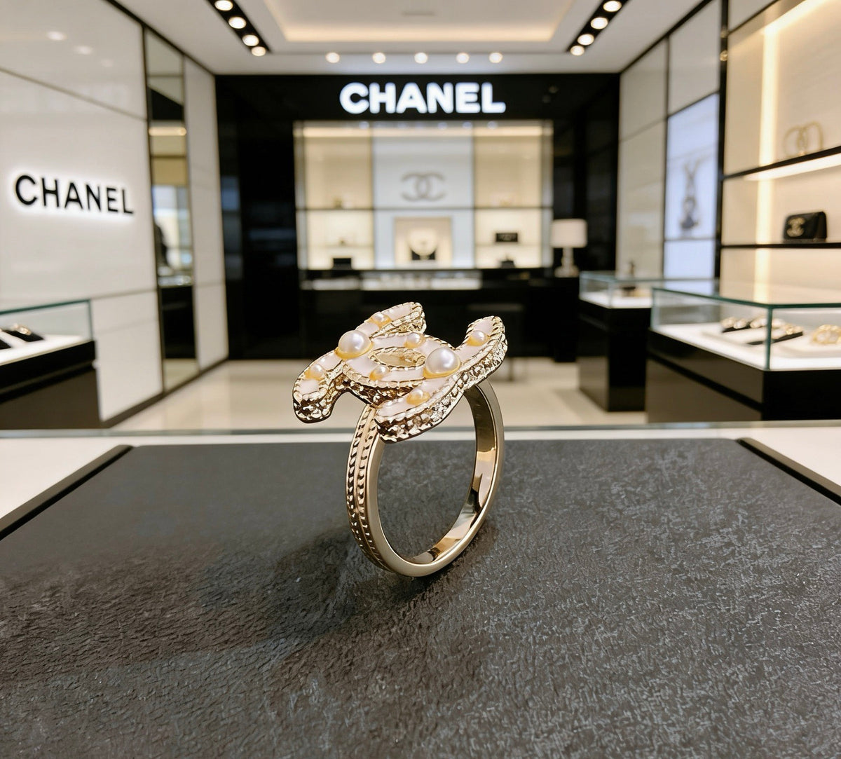 Pearl Statement Ring in Polished Metal-Tone – Pearl Detail – Design 002 main product view