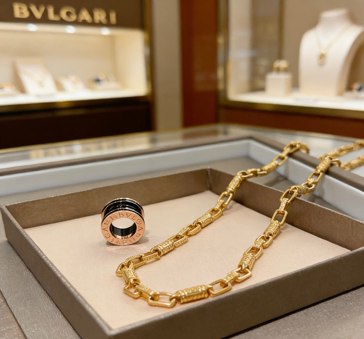 Geometric Emblem Statement Ring in Gold-Tone – Design 010 front product view