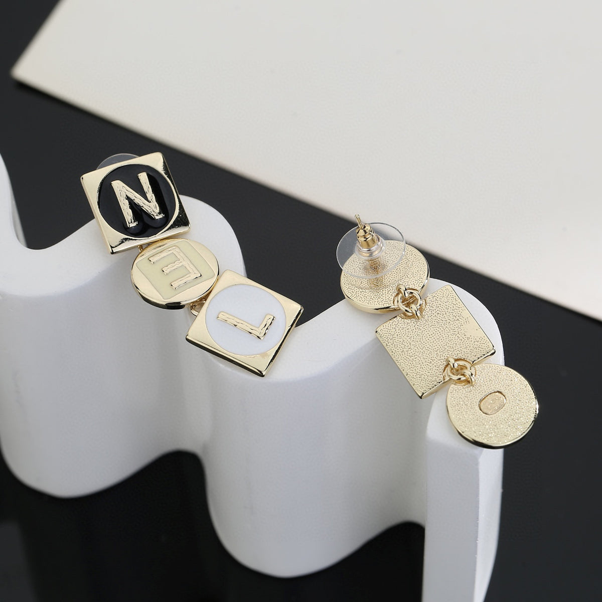 Signature Emblem Stud Earrings in Gold-Tone – Design 024 front product view
