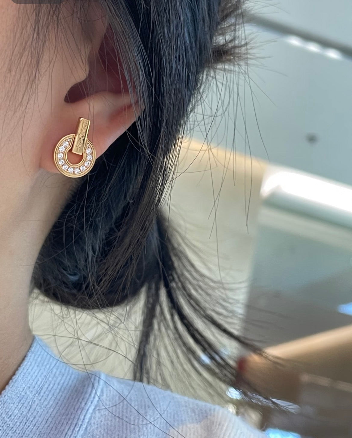 Geometric Emblem Stud Earrings in Gold-Tone detail view