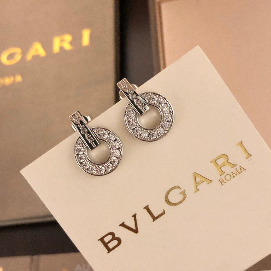Geometric Emblem Stud Earrings in Gold-Tone side detail