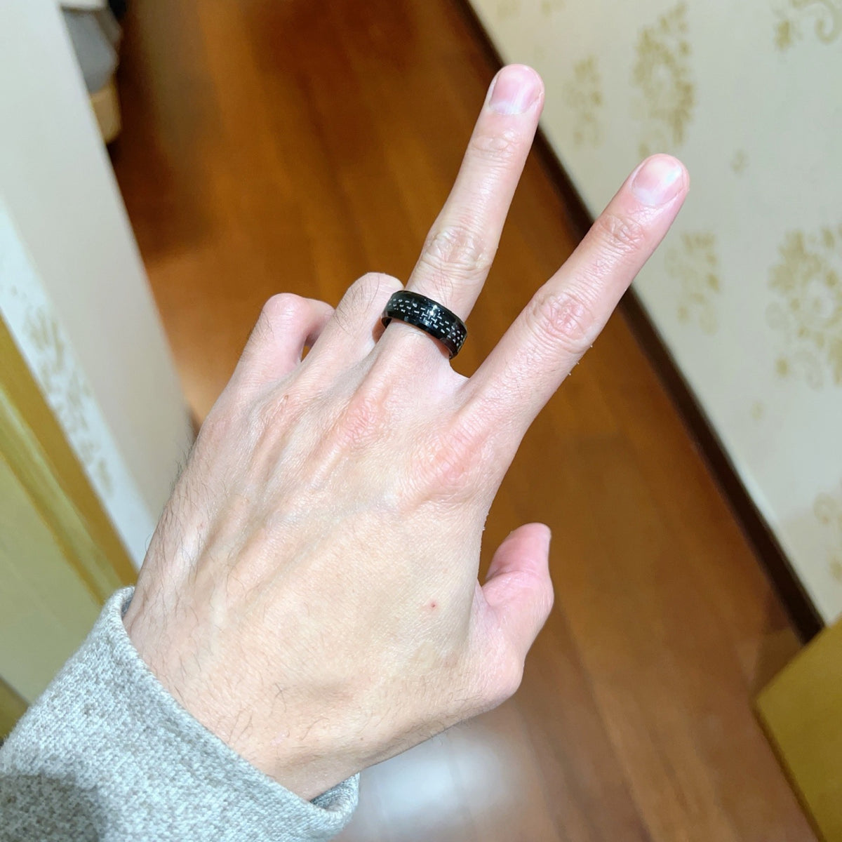 Geometric Emblem Statement Ring in Gold-Tone – Gold Detail – Design 006 styled product view