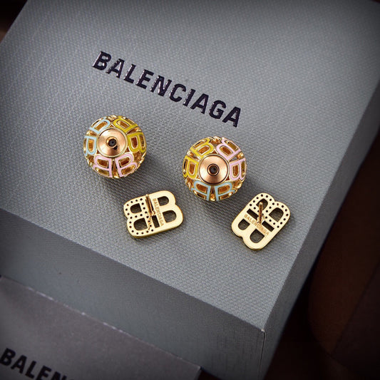Geometric Emblem Stud Earrings in Gold-Tone – Design 004 main product view